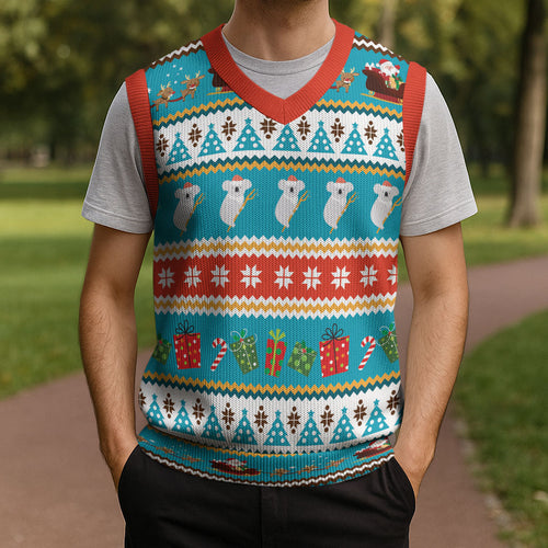 Australia Christmas Knitted V-Neck Vest Xmas Beach Vibes Teal