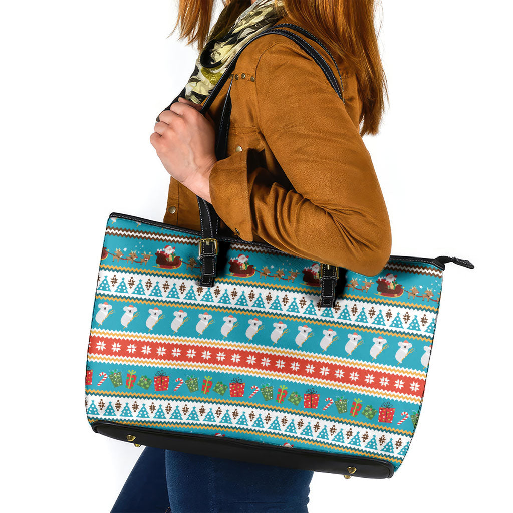 Australia Christmas Leather Tote Bag Xmas Beach Vibes Teal