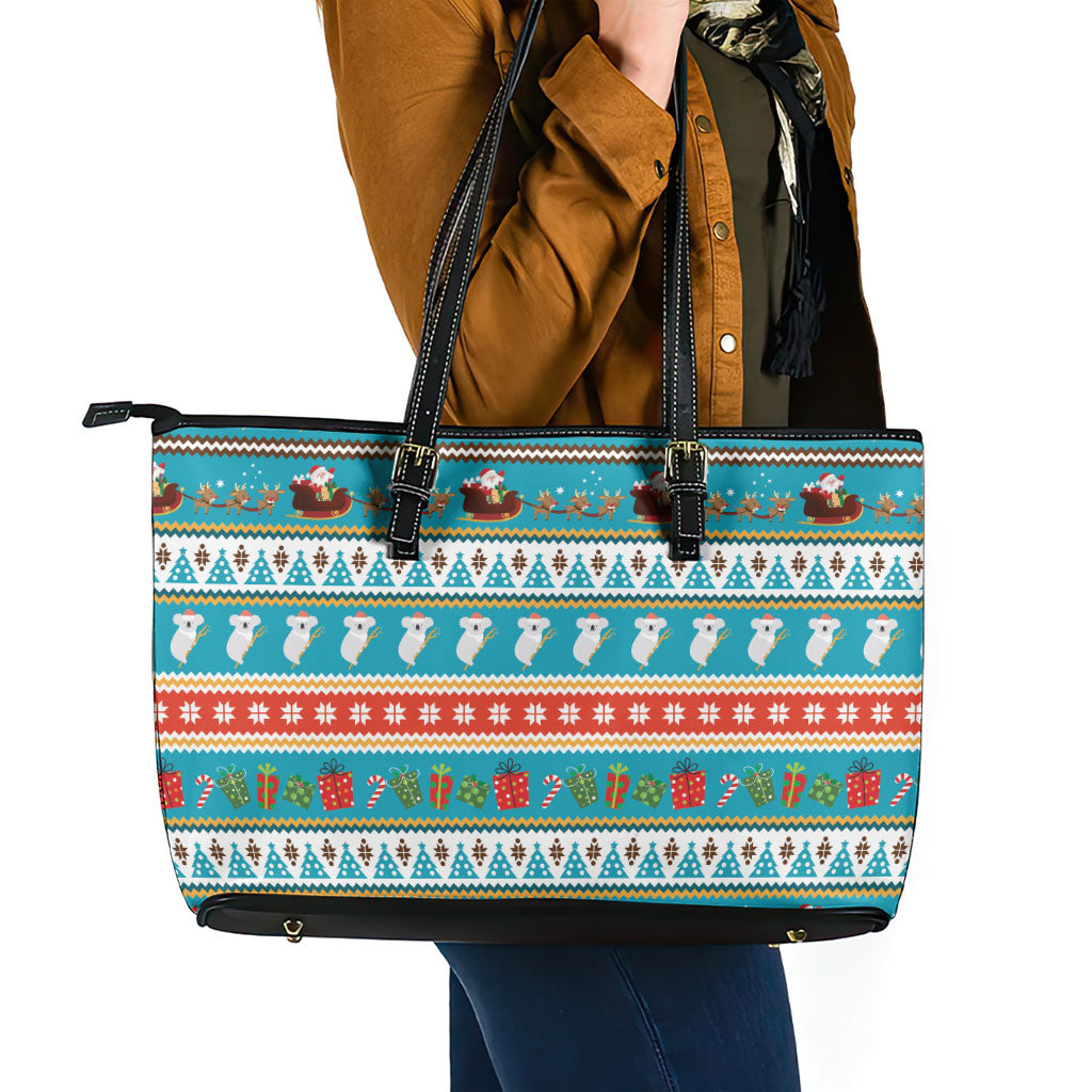 Australia Christmas Leather Tote Bag Xmas Beach Vibes Teal