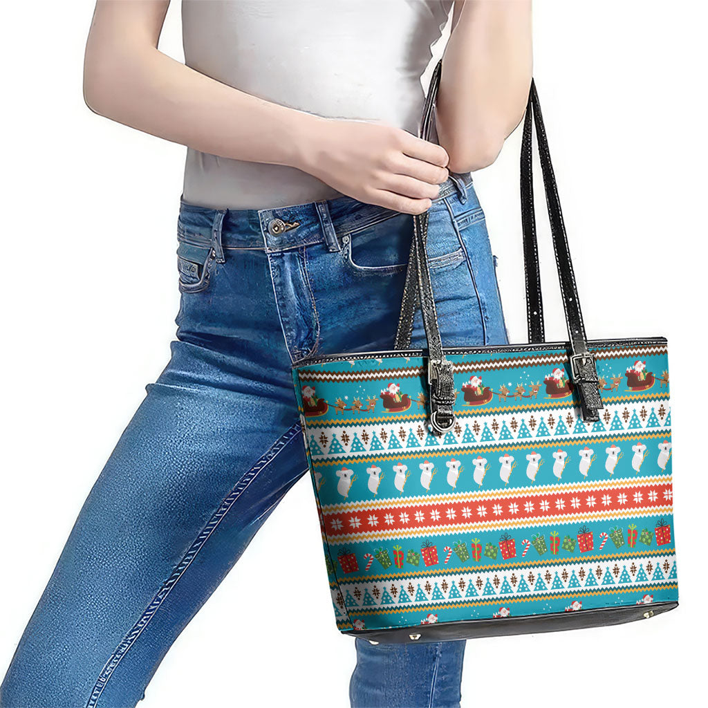 Australia Christmas Leather Tote Bag Xmas Beach Vibes Teal