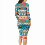 Australia Christmas Long Sleeve Bodycon Dress Xmas Beach Vibes Teal