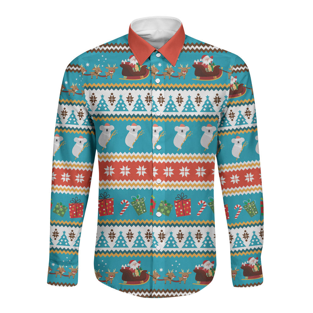 Australia Christmas Long Sleeve Button Shirt Xmas Beach Vibes Teal