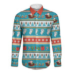 Australia Christmas Long Sleeve Button Shirt Xmas Beach Vibes Teal
