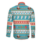 Australia Christmas Long Sleeve Button Shirt Xmas Beach Vibes Teal
