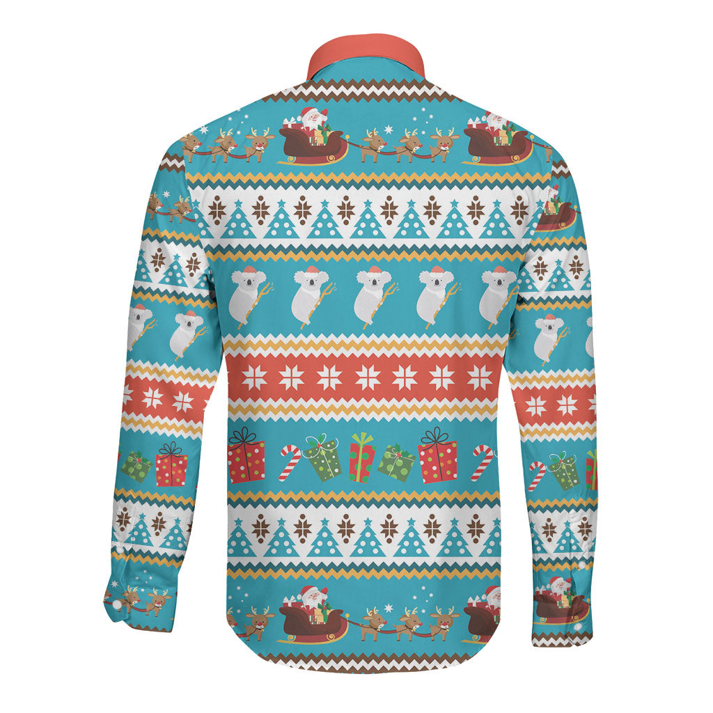 Australia Christmas Long Sleeve Button Shirt Xmas Beach Vibes Teal