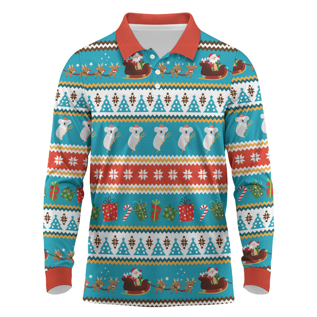 Australia Christmas Long Sleeve Polo Shirt Xmas Beach Vibes Teal