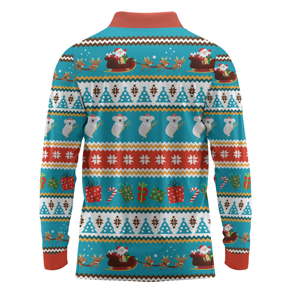 Australia Christmas Long Sleeve Polo Shirt Xmas Beach Vibes Teal
