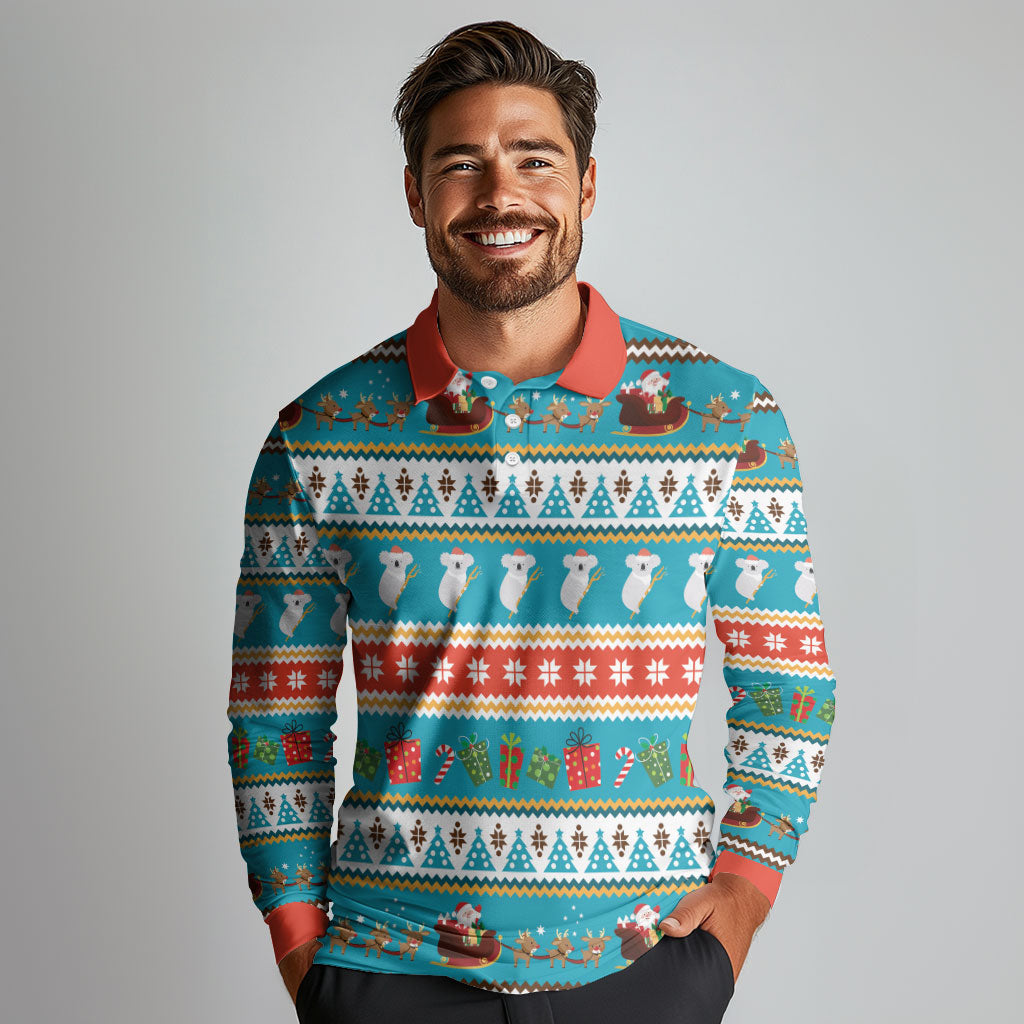 Australia Christmas Long Sleeve Polo Shirt Xmas Beach Vibes Teal