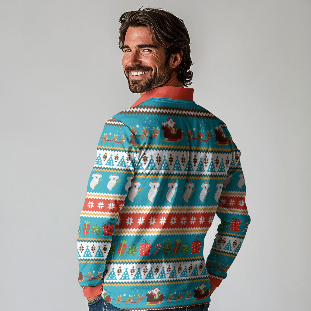 Australia Christmas Long Sleeve Polo Shirt Xmas Beach Vibes Teal