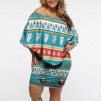 Australia Christmas Off Shoulder Short Dress Xmas Beach Vibes Teal
