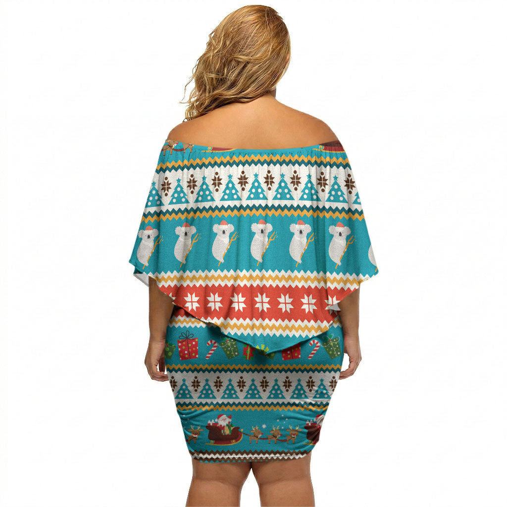 Australia Christmas Off Shoulder Short Dress Xmas Beach Vibes Teal