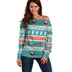 Australia Christmas Off Shoulder Sweater Xmas Beach Vibes Teal