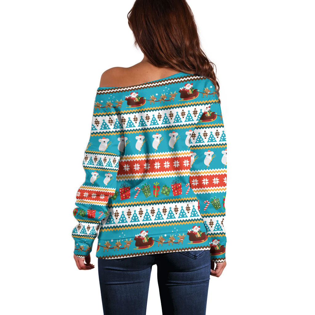 Australia Christmas Off Shoulder Sweater Xmas Beach Vibes Teal