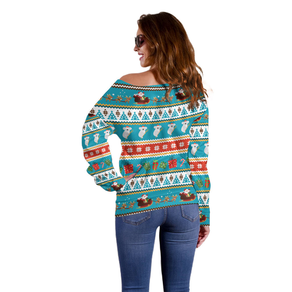 Australia Christmas Off Shoulder Sweater Xmas Beach Vibes Teal