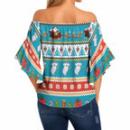 Australia Christmas Off Shoulder Wrap Waist Top Xmas Beach Vibes Teal