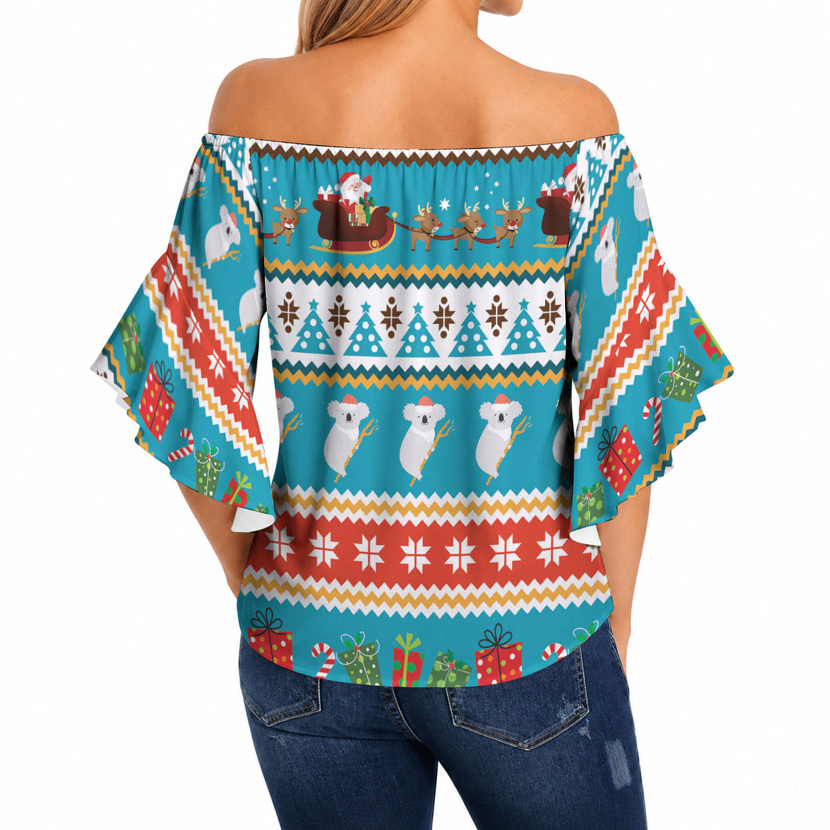 Australia Christmas Off Shoulder Wrap Waist Top Xmas Beach Vibes Teal