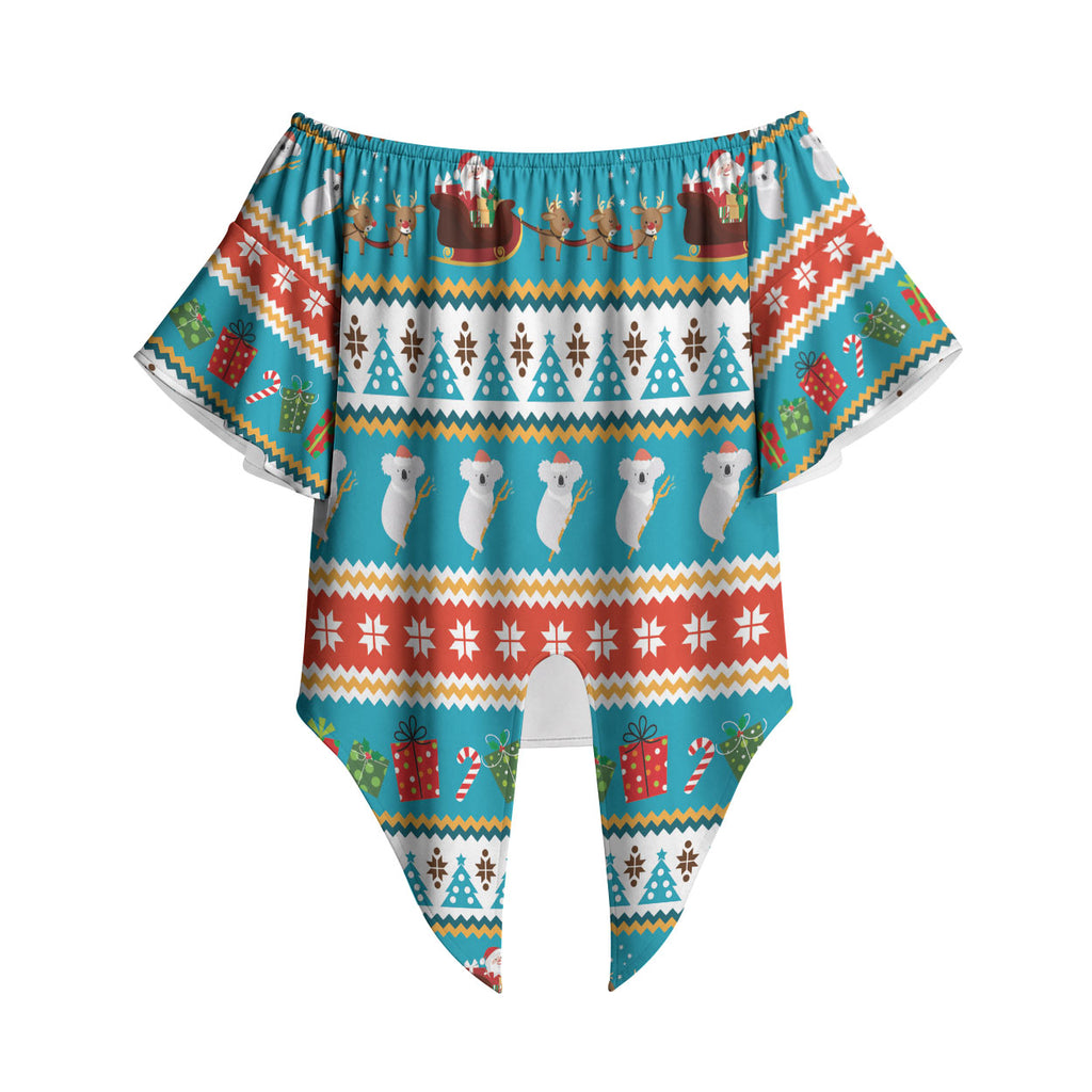 Australia Christmas Off Shoulder Wrap Waist Top Xmas Beach Vibes Teal
