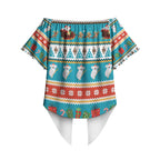 Australia Christmas Off Shoulder Wrap Waist Top Xmas Beach Vibes Teal