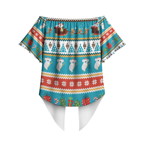 Australia Christmas Off Shoulder Wrap Waist Top Xmas Beach Vibes Teal