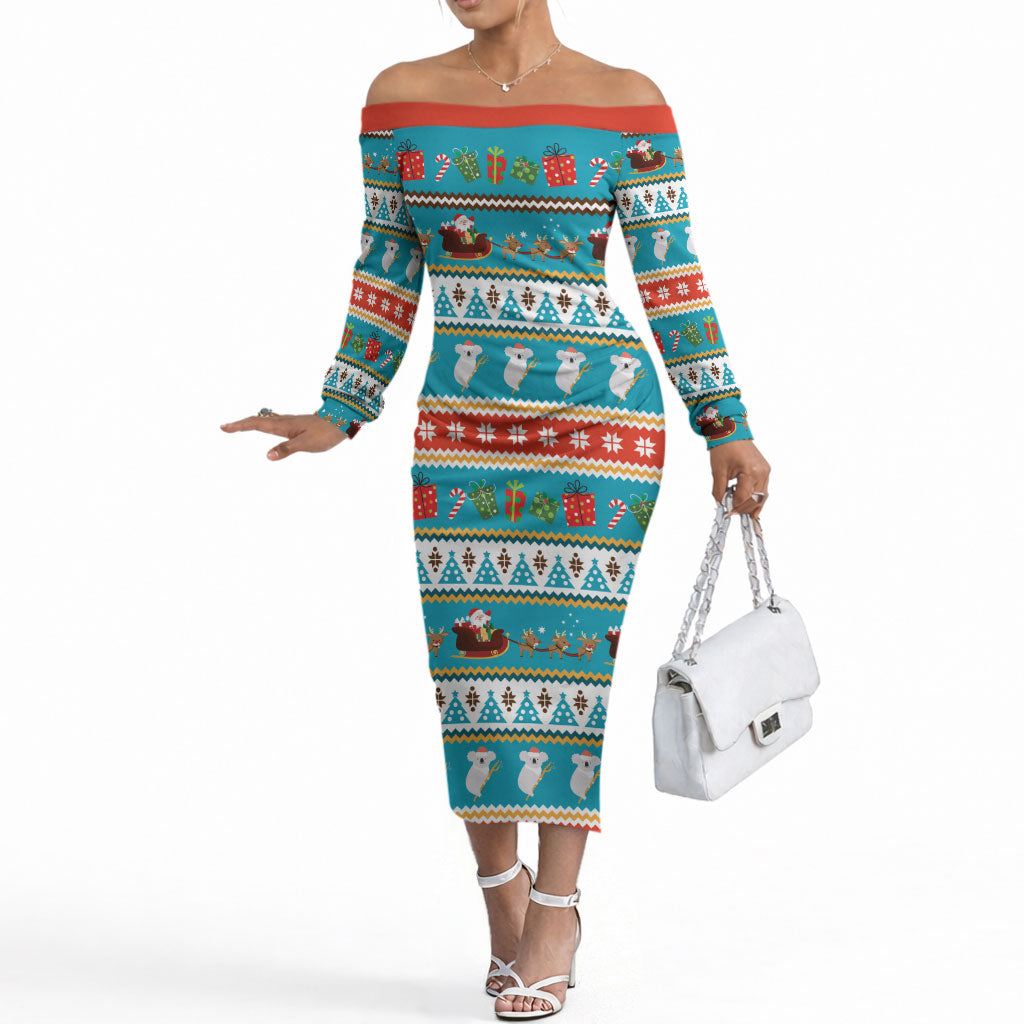 Australia Christmas Off The Shoulder Long Sleeve Dress Xmas Beach Vibes Teal