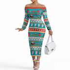 Australia Christmas Off The Shoulder Long Sleeve Dress Xmas Beach Vibes Teal