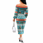 Australia Christmas Off The Shoulder Long Sleeve Dress Xmas Beach Vibes Teal