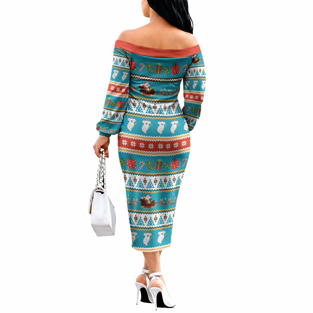 Australia Christmas Off The Shoulder Long Sleeve Dress Xmas Beach Vibes Teal