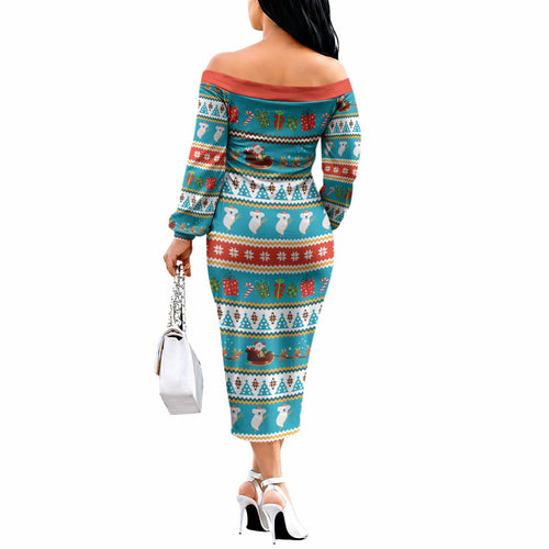 Australia Christmas Off The Shoulder Long Sleeve Dress Xmas Beach Vibes Teal