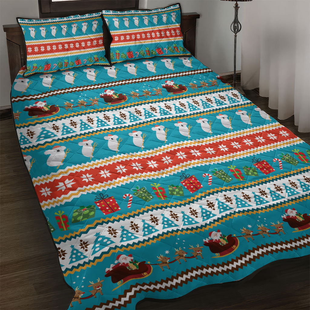 Australia Christmas Quilt Bed Set Xmas Beach Vibes Teal
