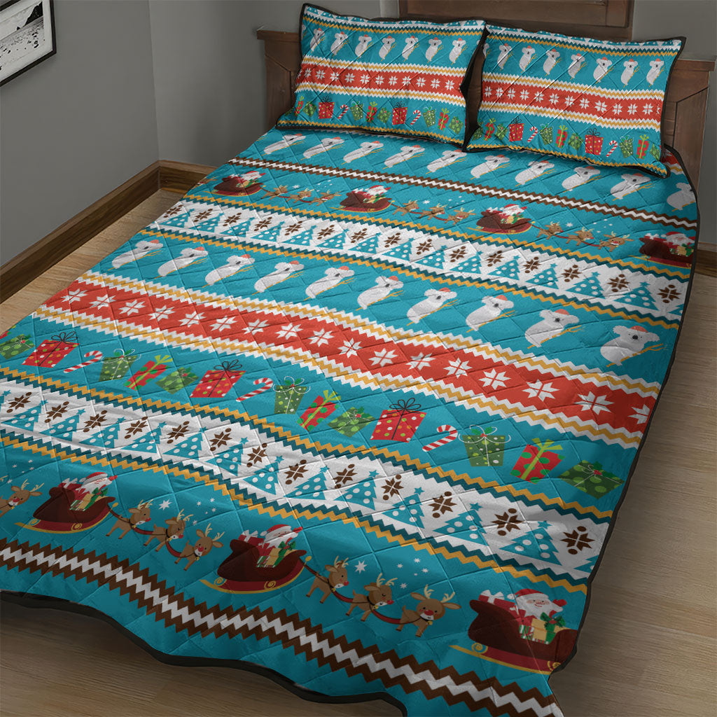 Australia Christmas Quilt Bed Set Xmas Beach Vibes Teal