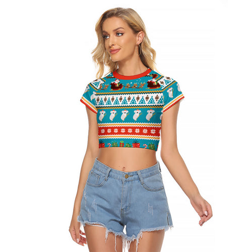 Australia Christmas Raglan Cropped T Shirt Xmas Beach Vibes Teal