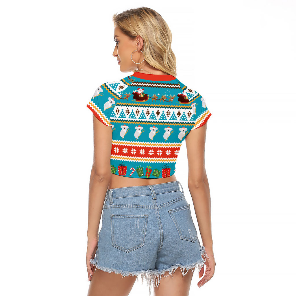 Australia Christmas Raglan Cropped T Shirt Xmas Beach Vibes Teal