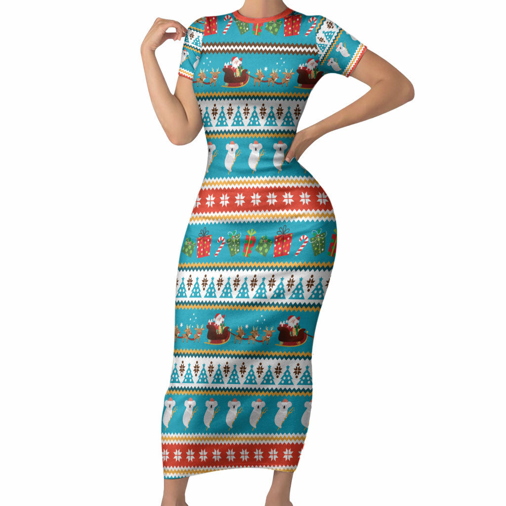 Australia Christmas Short Sleeve Bodycon Dress Xmas Beach Vibes Teal