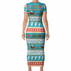 Australia Christmas Short Sleeve Bodycon Dress Xmas Beach Vibes Teal