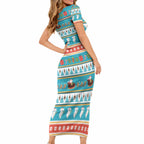 Australia Christmas Short Sleeve Bodycon Dress Xmas Beach Vibes Teal