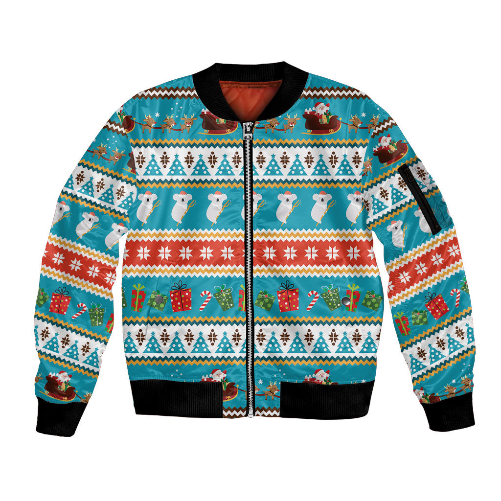 Australia Christmas Sleeve Zip Bomber Jacket Xmas Beach Vibes Teal