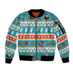 Australia Christmas Sleeve Zip Bomber Jacket Xmas Beach Vibes Teal