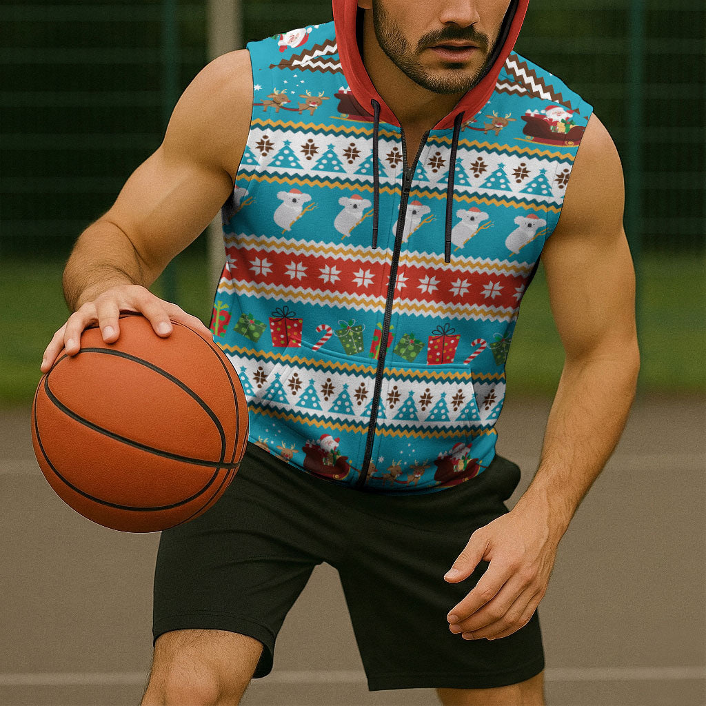 Australia Christmas Sleeveless Zip Hoodie Xmas Beach Vibes Teal