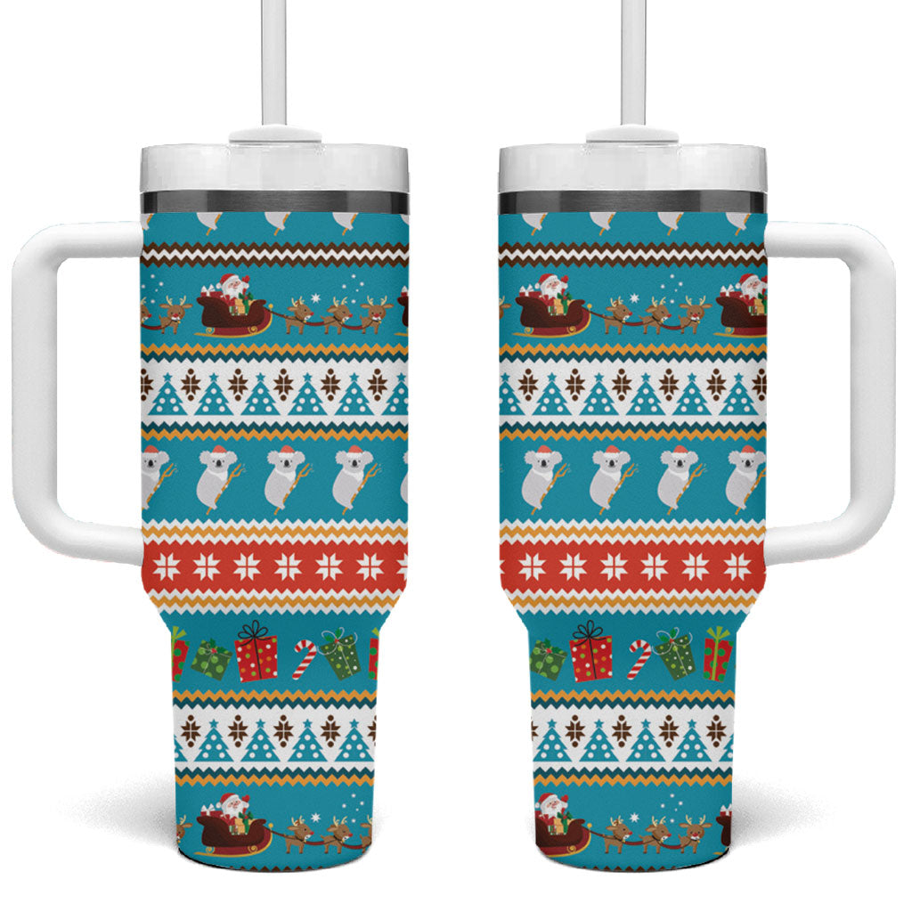 Australia Christmas Tumbler With Handle Xmas Beach Vibes Teal