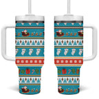 Australia Christmas Tumbler With Handle Xmas Beach Vibes Teal