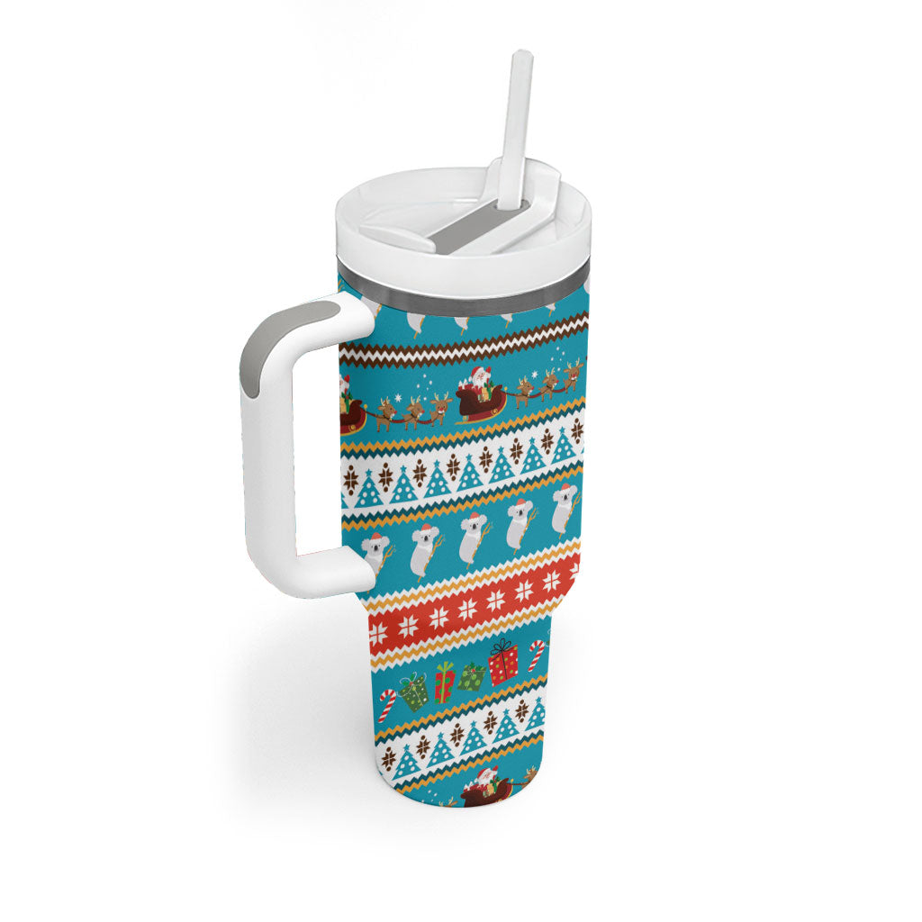 Australia Christmas Tumbler With Handle Xmas Beach Vibes Teal