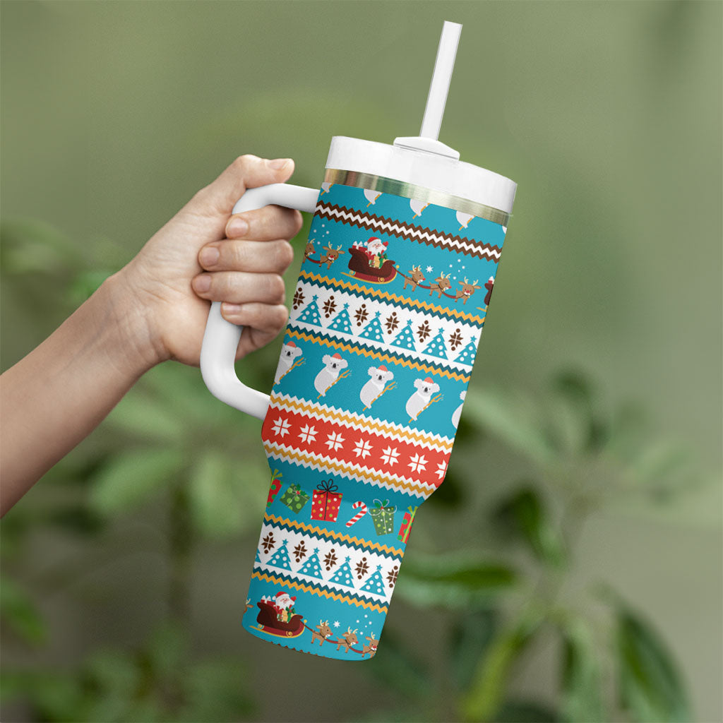 Australia Christmas Tumbler With Handle Xmas Beach Vibes Teal