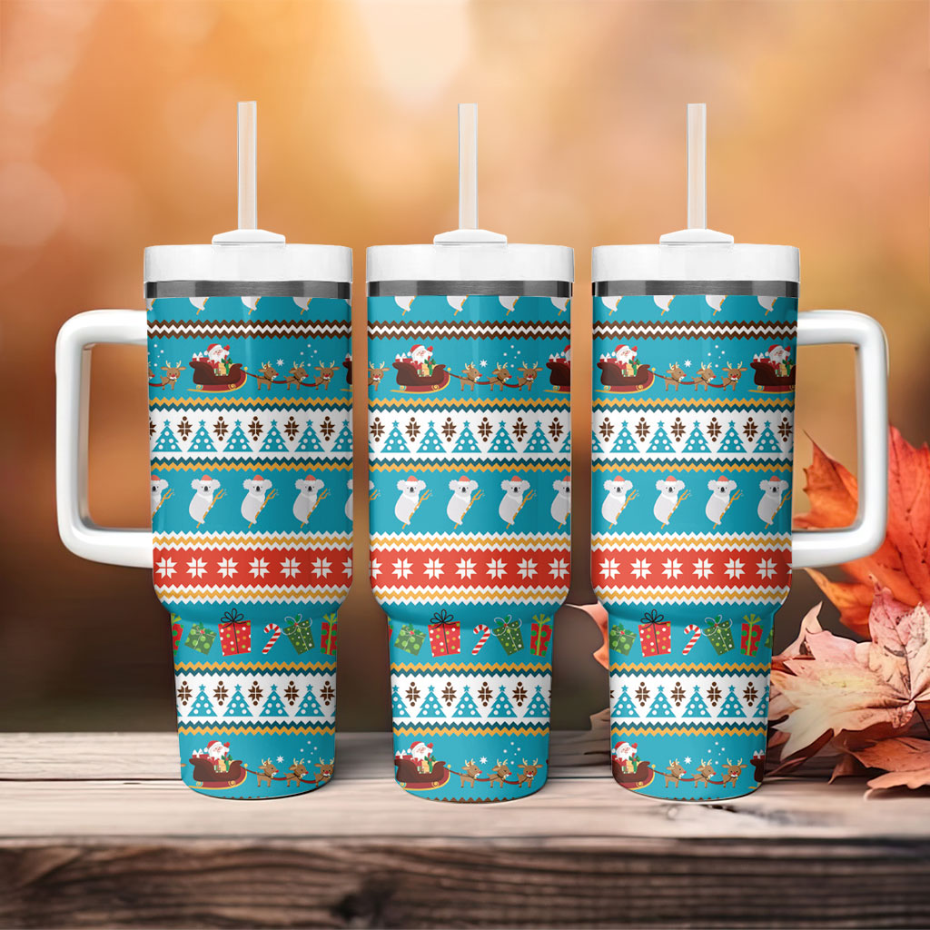 Australia Christmas Tumbler With Handle Xmas Beach Vibes Teal