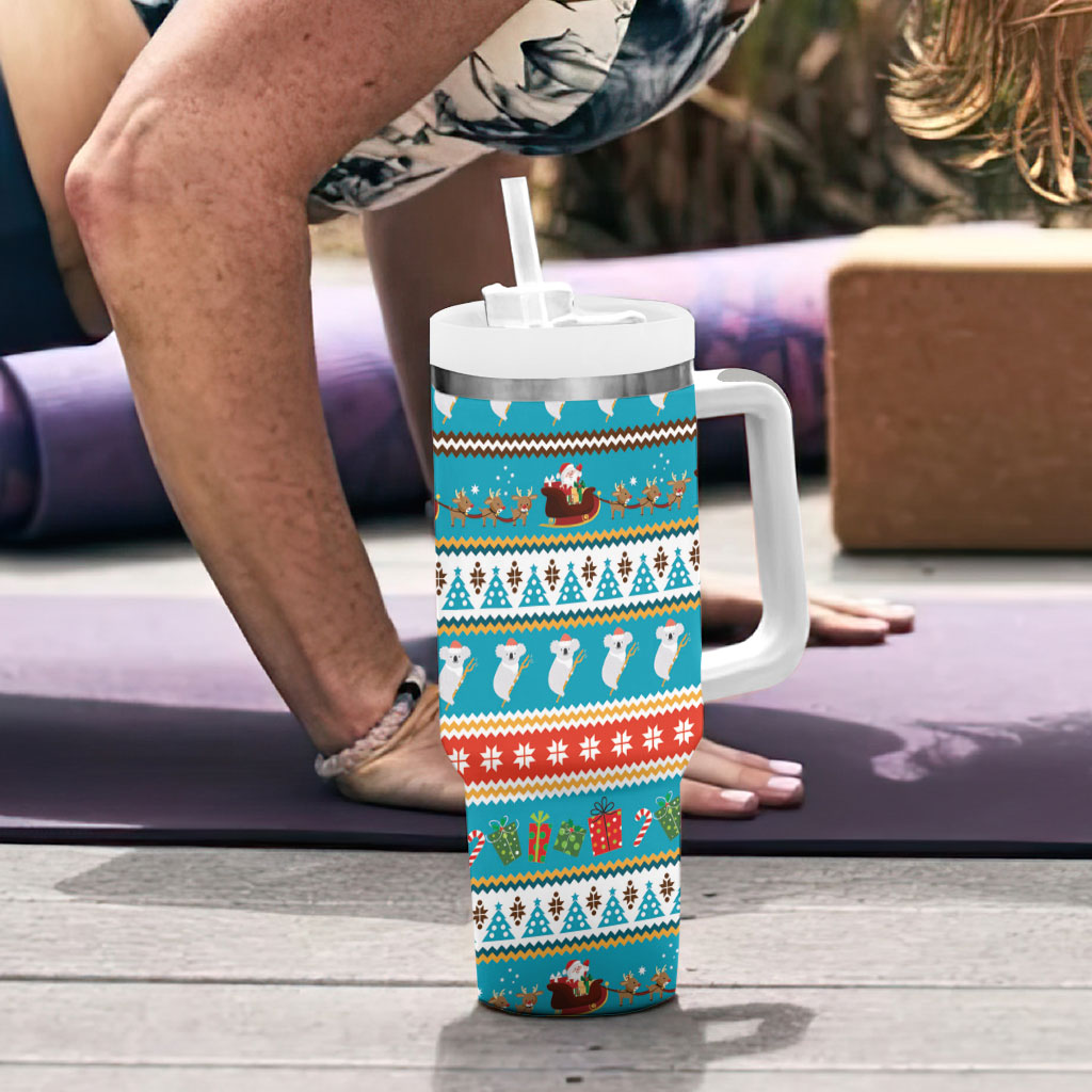 Australia Christmas Tumbler With Handle Xmas Beach Vibes Teal