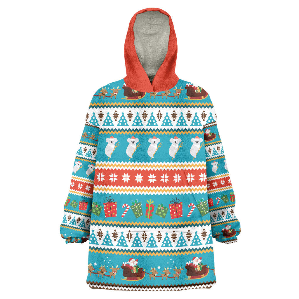 Australia Christmas Wearable Blanket Hoodie Xmas Beach Vibes Teal