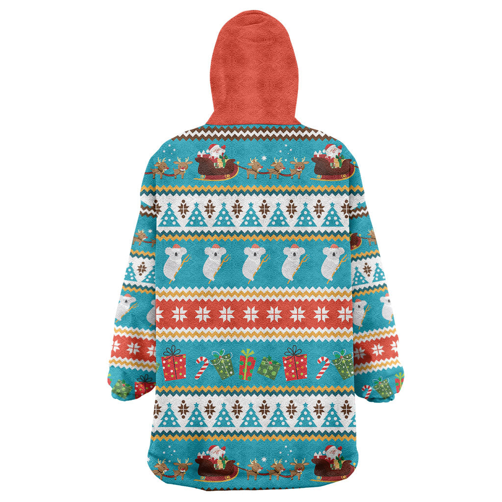 Australia Christmas Wearable Blanket Hoodie Xmas Beach Vibes Teal