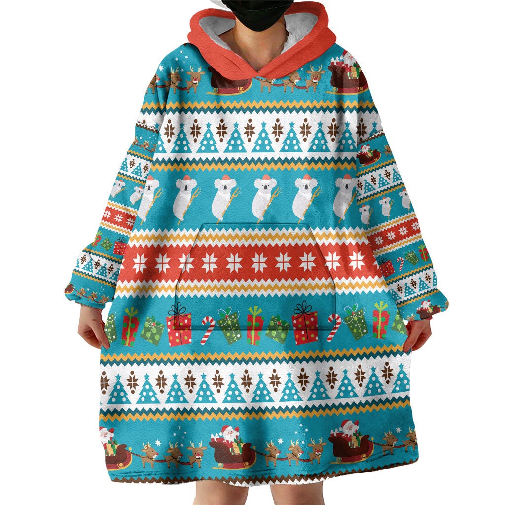 Australia Christmas Wearable Blanket Hoodie Xmas Beach Vibes Teal