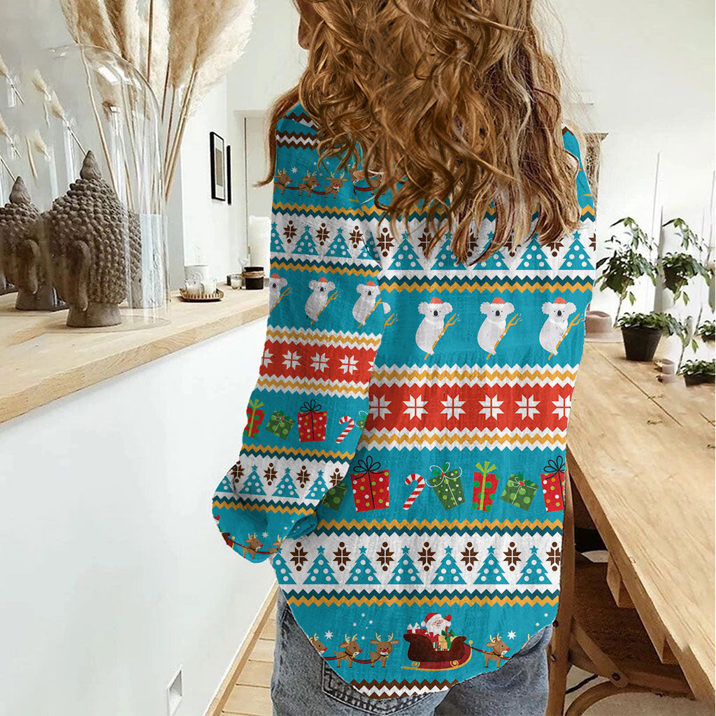 Australia Christmas Women Casual Shirt Xmas Beach Vibes Teal