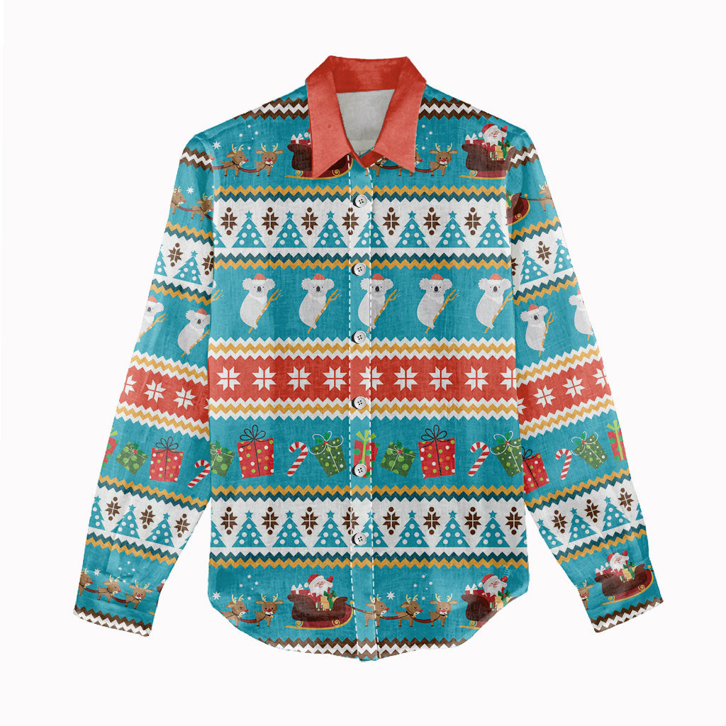 Australia Christmas Women Casual Shirt Xmas Beach Vibes Teal