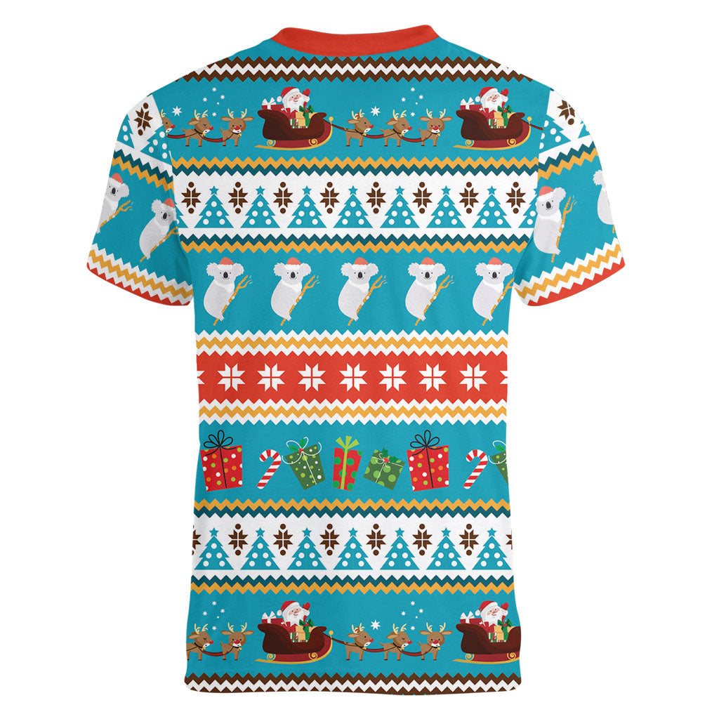 Australia Christmas Women V-Neck T-Shirt Xmas Beach Vibes Teal